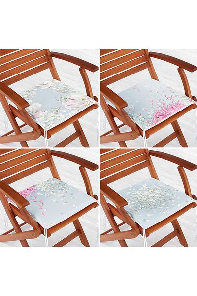 Realhomes 4-Piece Colorful Modern Zippered Chair Cushion Set with Leaf Pattern on the Floor
