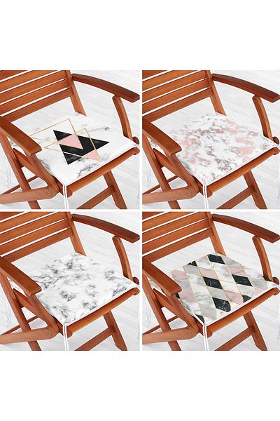 Realhomes Set of 4 Geometric Patterned Marble Floor Motif Zippered Chair Cushions