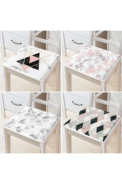 Realhomes Set of 4 Geometric Patterned Marble Floor Motif Zippered Chair Cushions