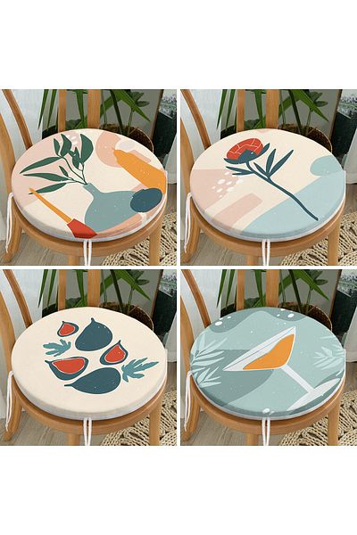 Realhomes 4-Piece Modern Round Zippered Chair Cushion Set with Onedraw Drawing on Colorful Floor
