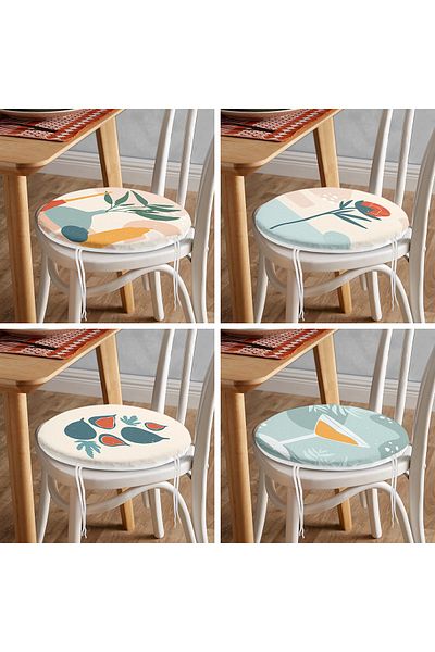 Realhomes 4-Piece Modern Round Zippered Chair Cushion Set with Onedraw Drawing on Colorful Floor
