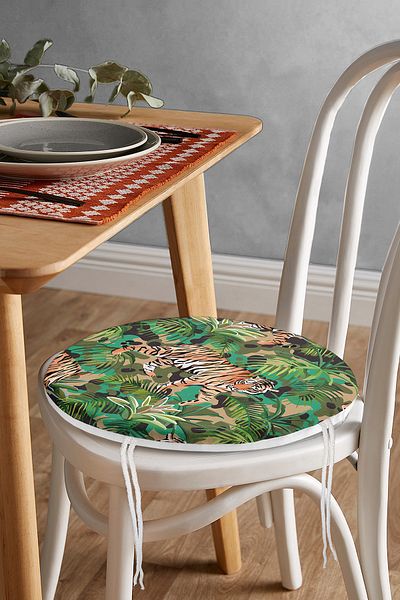 Realhomes Camouflage Tiger Pattern Digital Printed Modern Round Zippered Chair Cushion