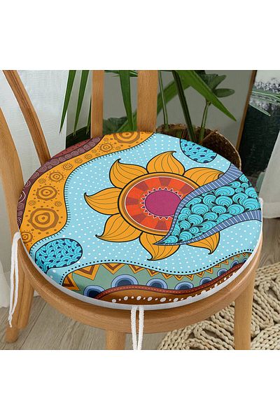 Realhomes Ethnic Patterned - Digital Printed Modern Round Zippered Chair Cushion