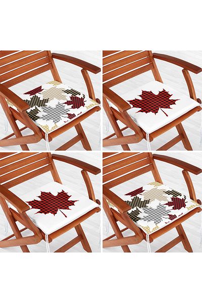Realhomes 4-Piece Leaf Design Plaid New Year Concept Modern Zippered Chair Cushion Set