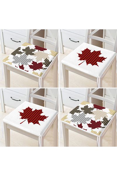 Realhomes 4-Piece Leaf Design Plaid New Year Concept Modern Zippered Chair Cushion Set
