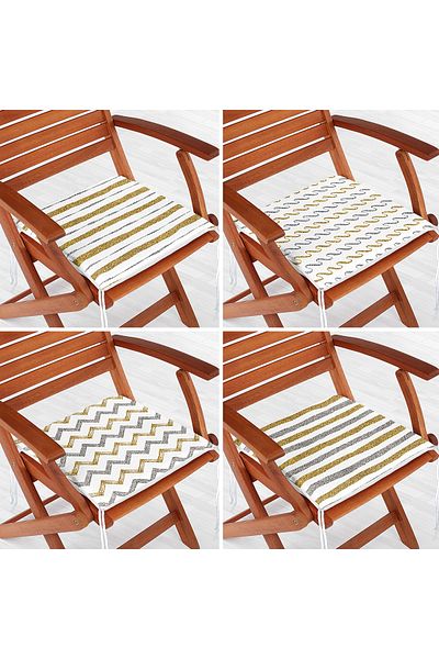 Realhomes 4-Piece Gold Detailed Geometric Patterned Modern Zippered Chair Cushion Set on White Background