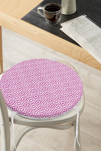Realhomes Custom Design Purple Ikat Patterned Digital Printed Round Zippered Chair Cushion