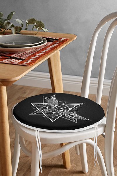 Realhomes Custom Design Winged Third Eye Motif Digital Printed Round Zippered Chair Cushion