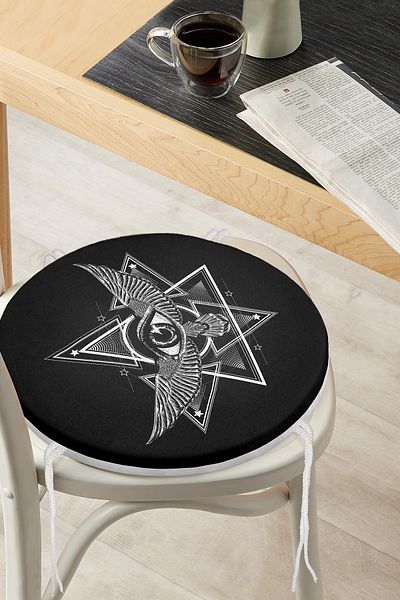 Realhomes Custom Design Winged Third Eye Motif Digital Printed Round Zippered Chair Cushion