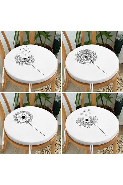 Realhomes 4-Piece Modern Round Zippered Chair Cushion Set with Floral Patterns on White Background