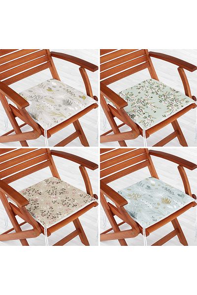 Realhomes 4-Piece Colorful Floral Patterned Modern Zippered Chair Cushion Set on the Floor