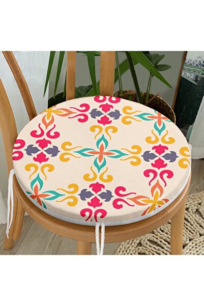 Realhomes Pernă pentru scaun rotundă cu fermoar, cu podea crem, imprimată dig...