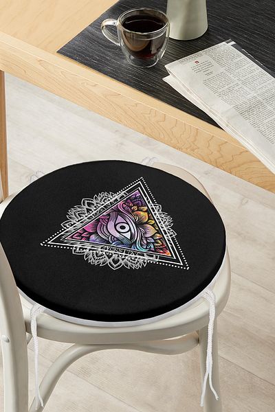 Realhomes Special Design Digital Printed Round Zippered Chair Cushion with Third Eye Motif