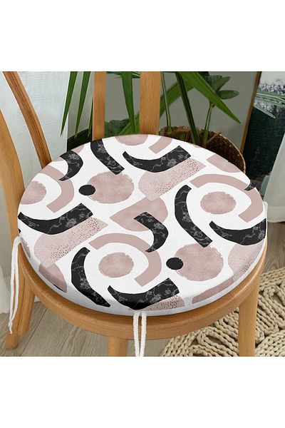 Realhomes Round Zippered Chair Cushion with Abstract Geometric Drawing Motif on White Background