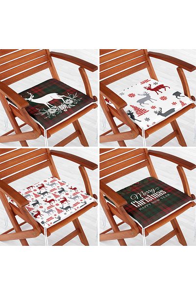 Realhomes Set of 4 Merry Christmas Themed Deer Motif Zippered Chair Cushions