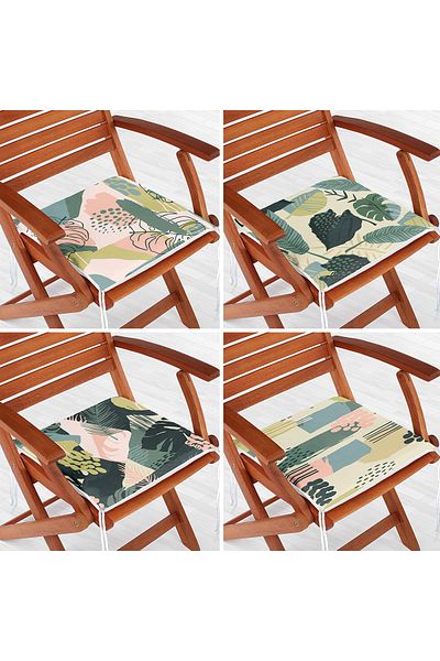 Realhomes 4-Piece Modern Zippered Chair Cushion Set with Onedraw Drawing on Colorful Floor