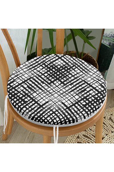 Realhomes Black and White Checkered Round Zippered Chair Cushion