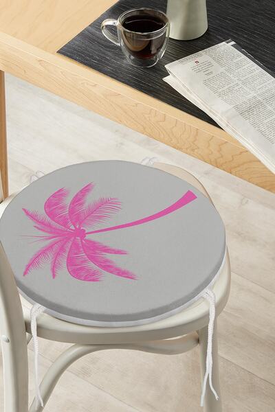 Realhomes Сучасна кругла подушка для стільця з фуксієвим пальмовим візерунком...