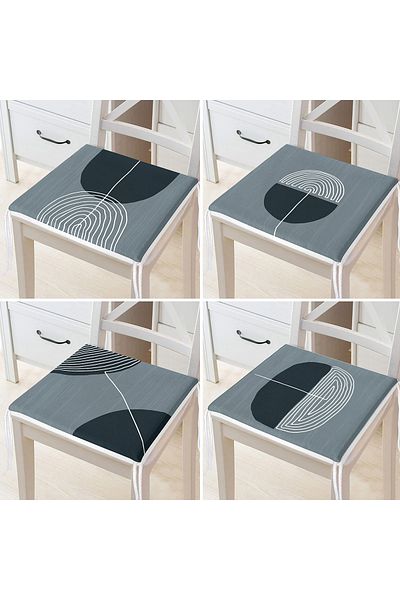 Realhomes 4-Piece Light Smoke Colored Digital Printed Zippered Chair Cushion Set with Onedraw Drawing