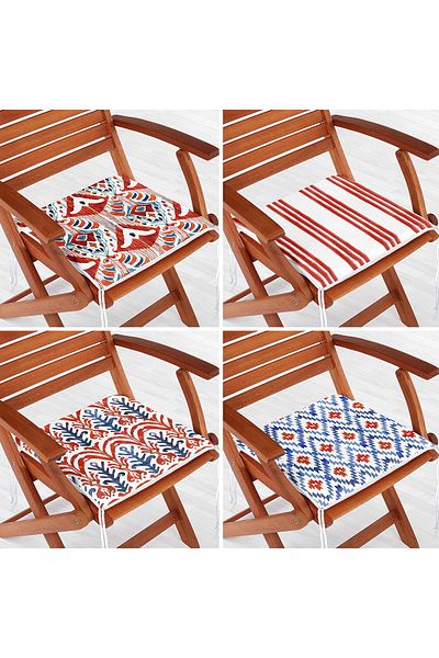 Realhomes Set of 4 Red Watercolor Motif Zippered Chair Cushions