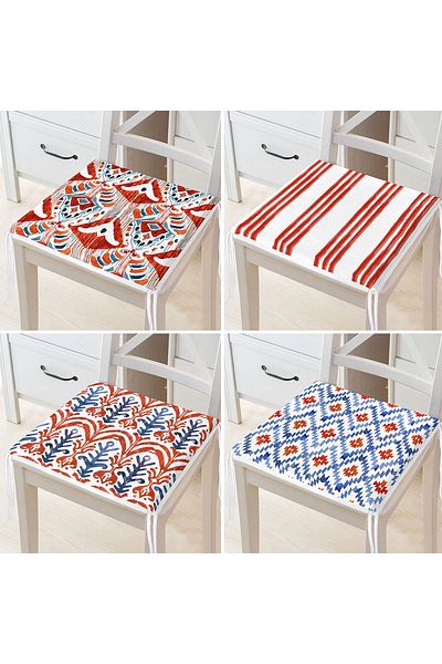 Realhomes Set of 4 Red Watercolor Motif Zippered Chair Cushions