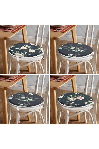 Realhomes 4-Piece Modern Round Zippered Chair Cushion Set with Flower Pattern on Black Floor