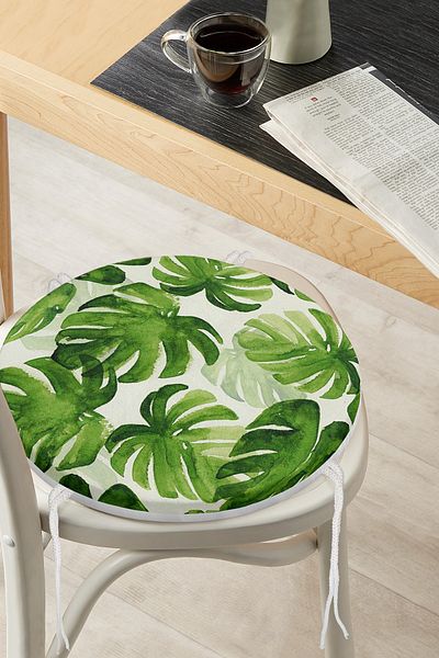 Realhomes Special Design Round Zippered Chair Cushion with Watercolor Lily Leaves Drawing
