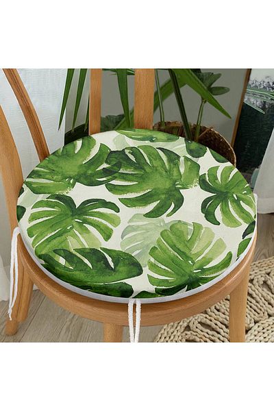 Realhomes Special Design Round Zippered Chair Cushion with Watercolor Lily Leaves Drawing