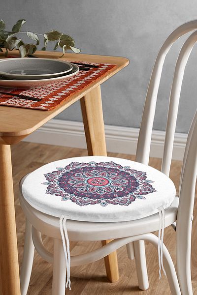 Realhomes Circle Tile Patterned Digital Printed Round Zippered Chair Cushion