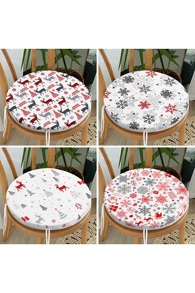 Realhomes New Year's Concept Round Zippered Chair Cushion Set of 4 with White Background