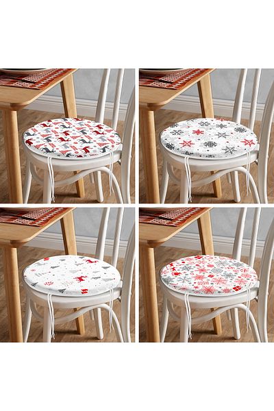 Realhomes New Year's Concept Round Zippered Chair Cushion Set of 4 with White Background