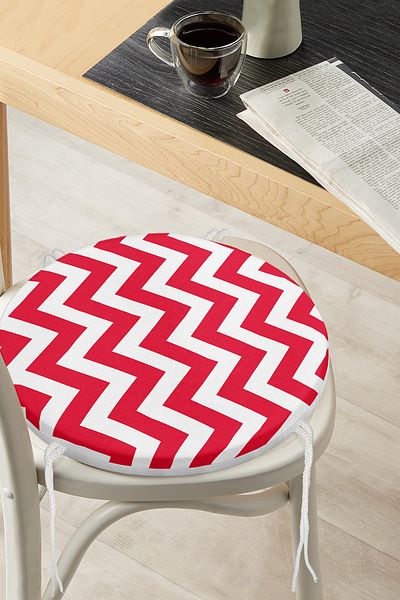 Realhomes Modern Zigzag Patterned Digital Printed Round Zippered Chair Cushion