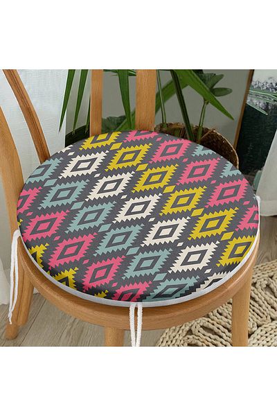 Realhomes Colorful Geometric Patterned Digital Printed Round Zippered Chair Cushion