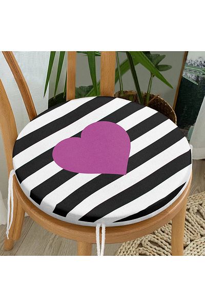 Realhomes Heart Patterned Digital Printed Round Zippered Chair Cushion