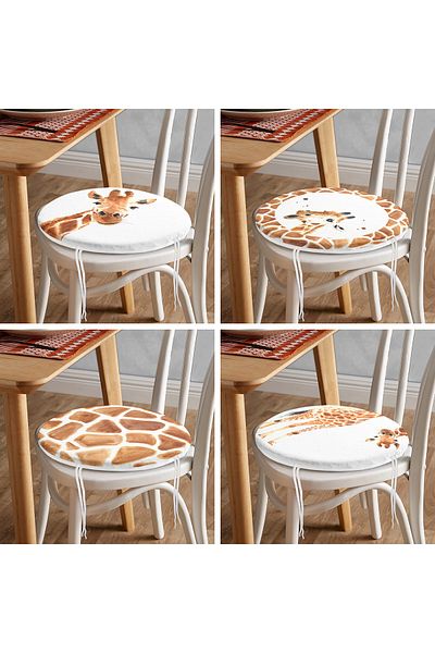 Realhomes 4-Piece Special Drawing Giraffe Design Digital Printed Modern Round Zippered Chair Cushion Set