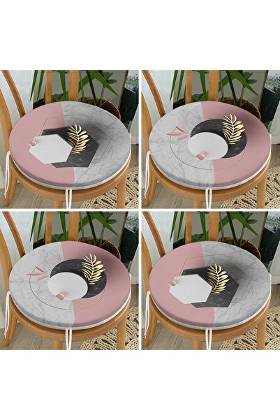 Realhomes Σετ 4 μαξιλαριών καρέκλας με στρογγυλό φερμουάρ με γεωμετρικό μαρμά...