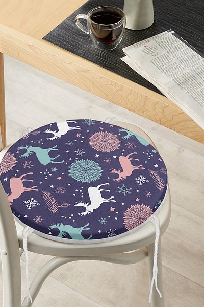 Realhomes Digital Printed Modern Round Zippered Chair Cushion with Deer Pattern on Colorful Floor