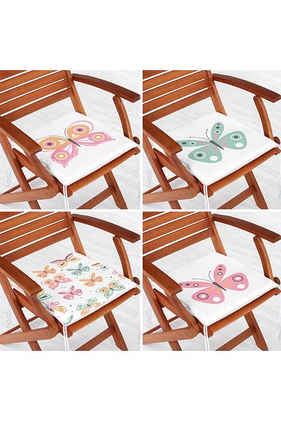 Realhomes Set of 4 Colorful Butterflies Special Design Digital Printed Modern Zippered Chair Cushions
