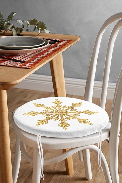 Realhomes Gold Look Snowflake Patterned 3D Modern Round Zippered Chair Cushion