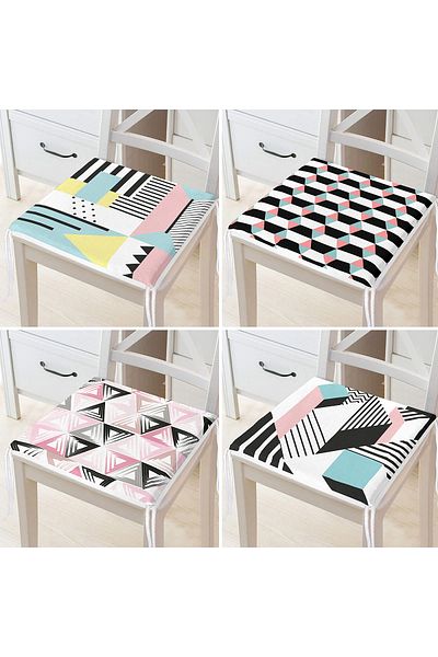 Realhomes Set of 4 Colorful Geometric Drawings Zippered Chair Cushions