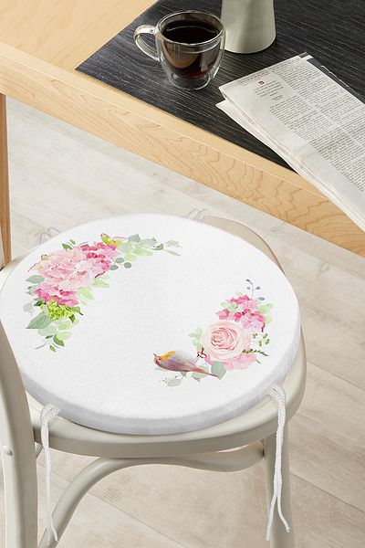 Realhomes A True Love Story Never Ends Colorful Modern Round Zippered Chair Cushion with Bird Motif