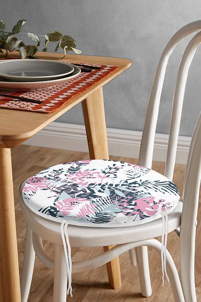 Realhomes Modern Digital Printed Round Zippered Chair Cushion with Watercolor Leaf Motif