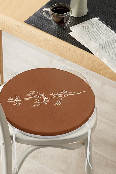 Realhomes Coffee Floor Minimalist Drawing Digital Printed Modern Round Zippered Chair Cushion