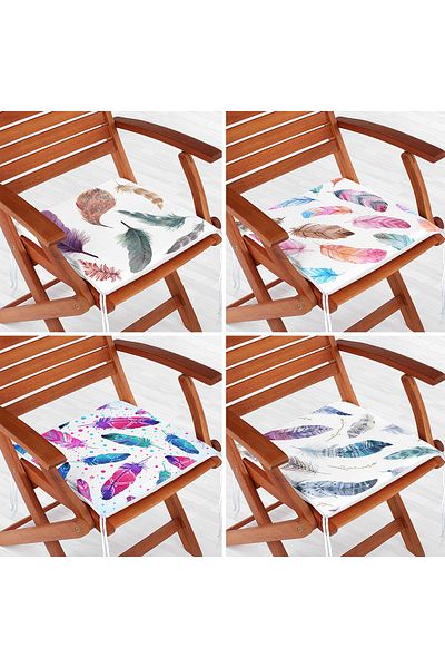 Realhomes Set of 4 Colorful Feathers Zippered Chair Cushions