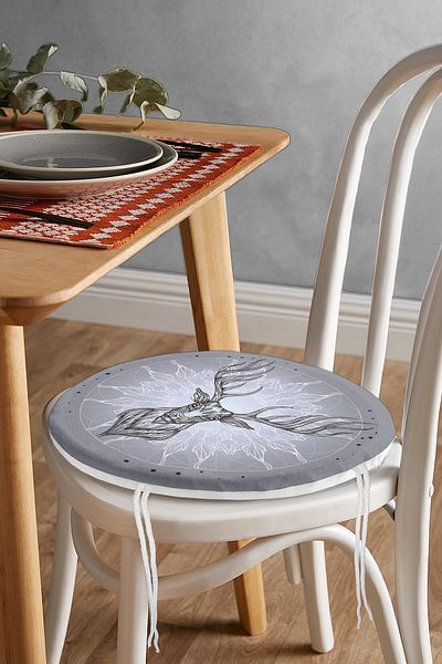 Realhomes Geometric Deer Digital Printed Round Zippered Chair Cushion with Star Motif on Gray Background