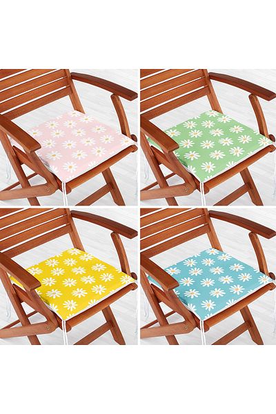 Realhomes 4-Piece Colorful Floor Daisy Design Digital Printed Modern Zippered Chair Cushion Set
