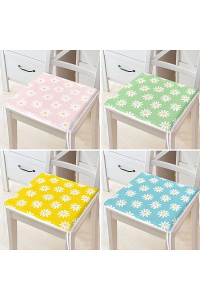 Realhomes 4-Piece Colorful Floor Daisy Design Digital Printed Modern Zippered Chair Cushion Set