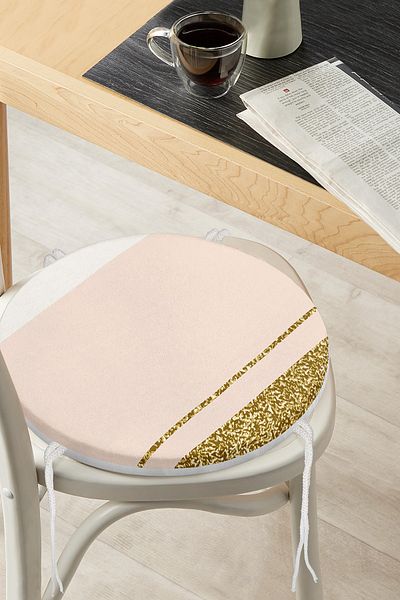 Realhomes Pink Cream Gold Motif Digital Printed Modern Round Zippered Chair Cushion