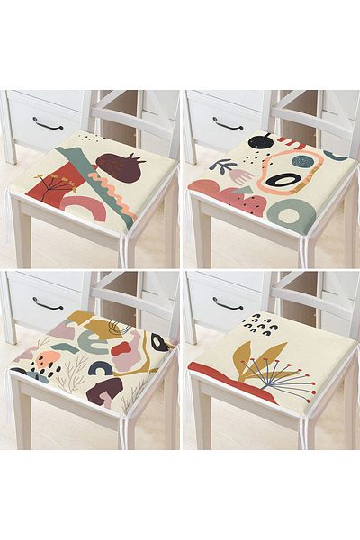 Realhomes 4-Piece Special Design Zippered Chair Cushion Set with Onedraw Motif