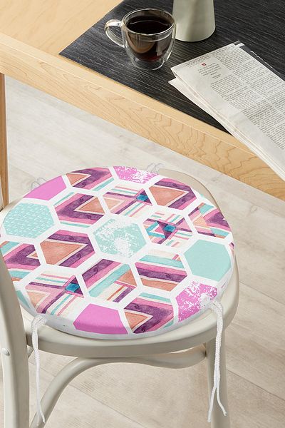 Realhomes Modern Colorful Shapes Digital Printed Round Zippered Chair Cushion